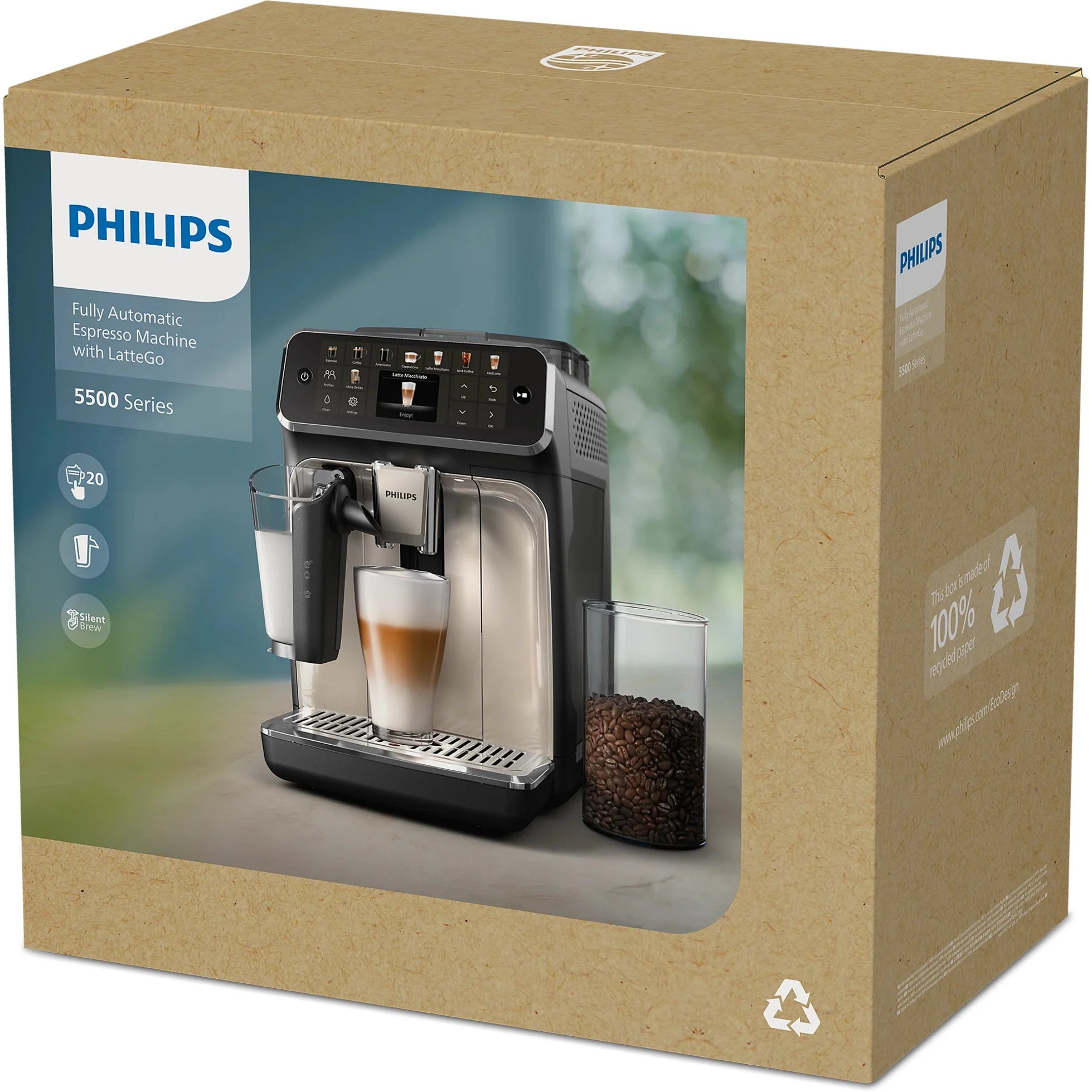 PHILIPS EP5547/90 Serie 5500 LatteGo 19 Kaffeespezialitäten Kaffeevollautomat Schwarz verchromt